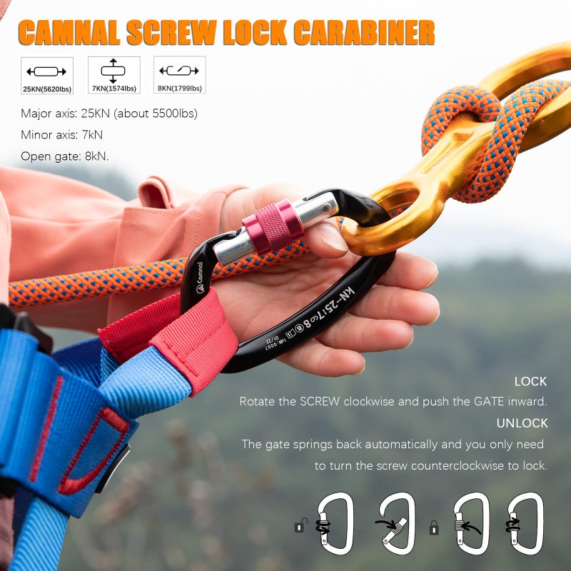 حلقة تسلق CAMNAL شديدة التحمل من UIAA، حلقة تسلق معتمدة 25KN (حوالي 5620 رطل) حلقة تسلق على شكل حرف D لتسلق الصخور والعمل الجوي لتسلق الجبال - Image 3